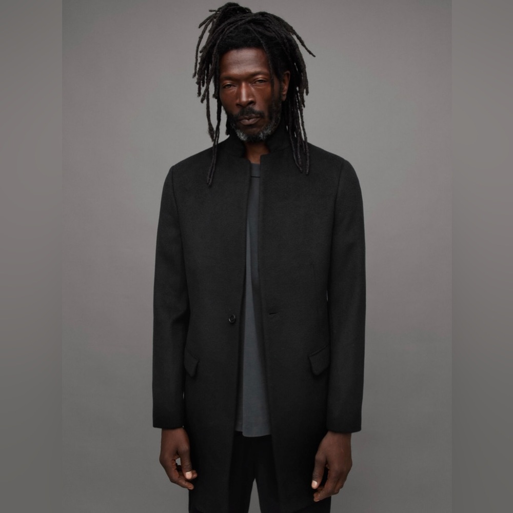 All Saints Men’s single breasted wool coat.  Size 36 Black